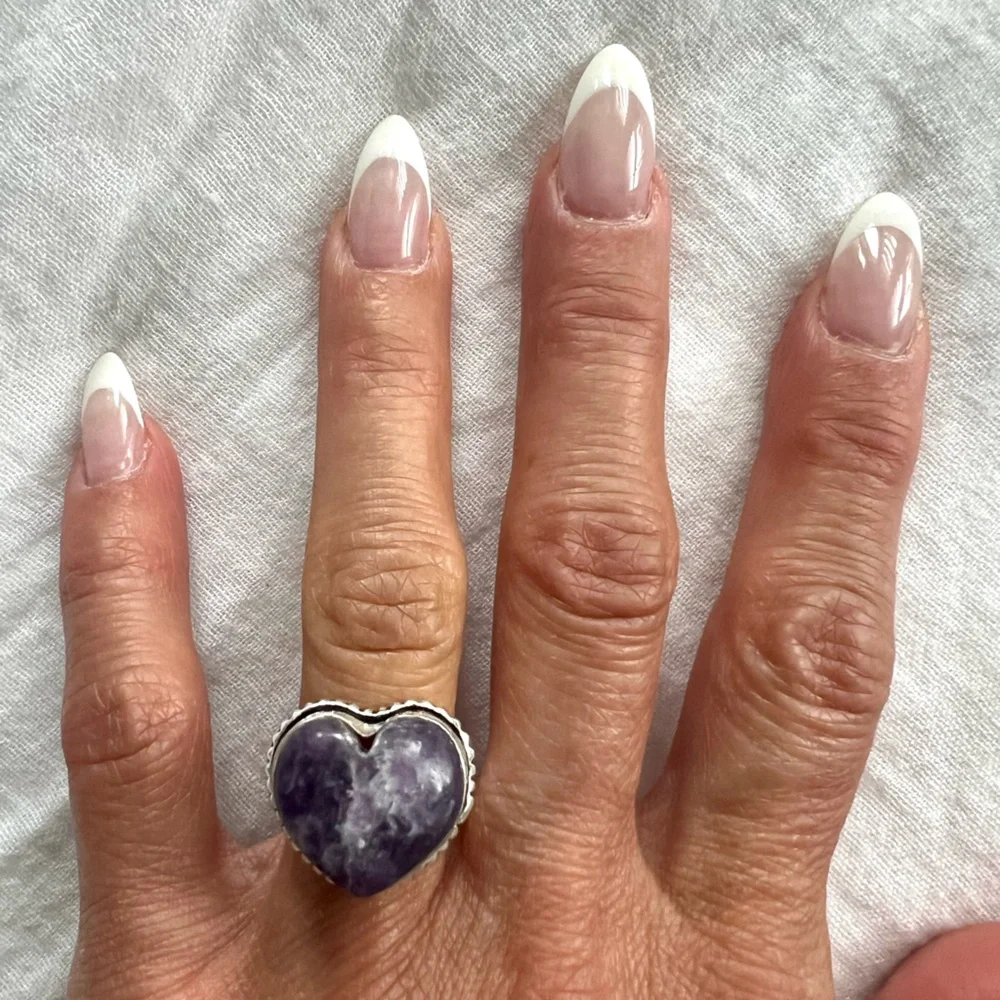 925 Third Eye Lepidolite Heart ❤️ Ring 5.5